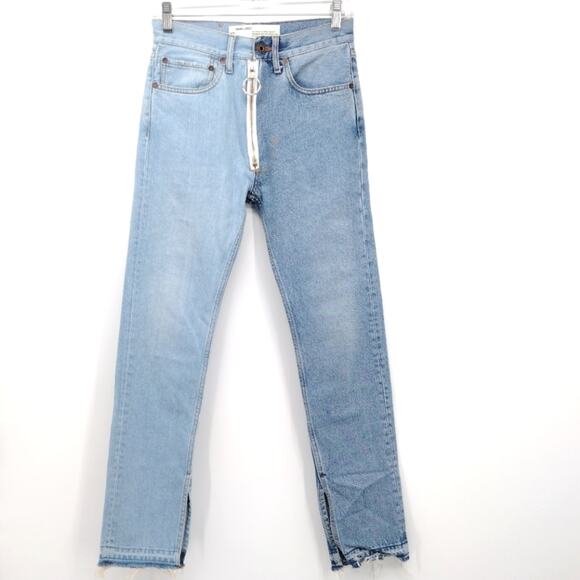 OFF-WHITE Two Tone Mod.Split Mod Split Baggy 5 Pocket Jeans Blue Denim Size 24 - Picture 1 of 16